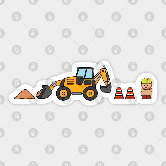 kids drawing construction backhoe and construction worker holding a map Sticker by wordspotrayal